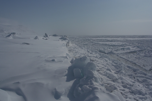 View of shorefast ice edge at Wales