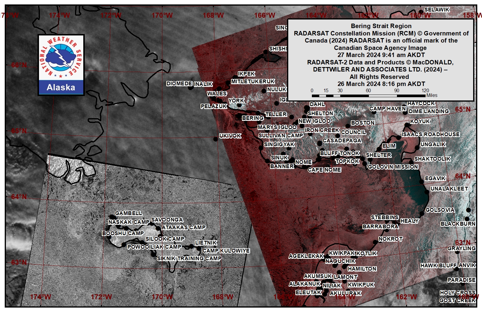 Bering Strait area satellite image.