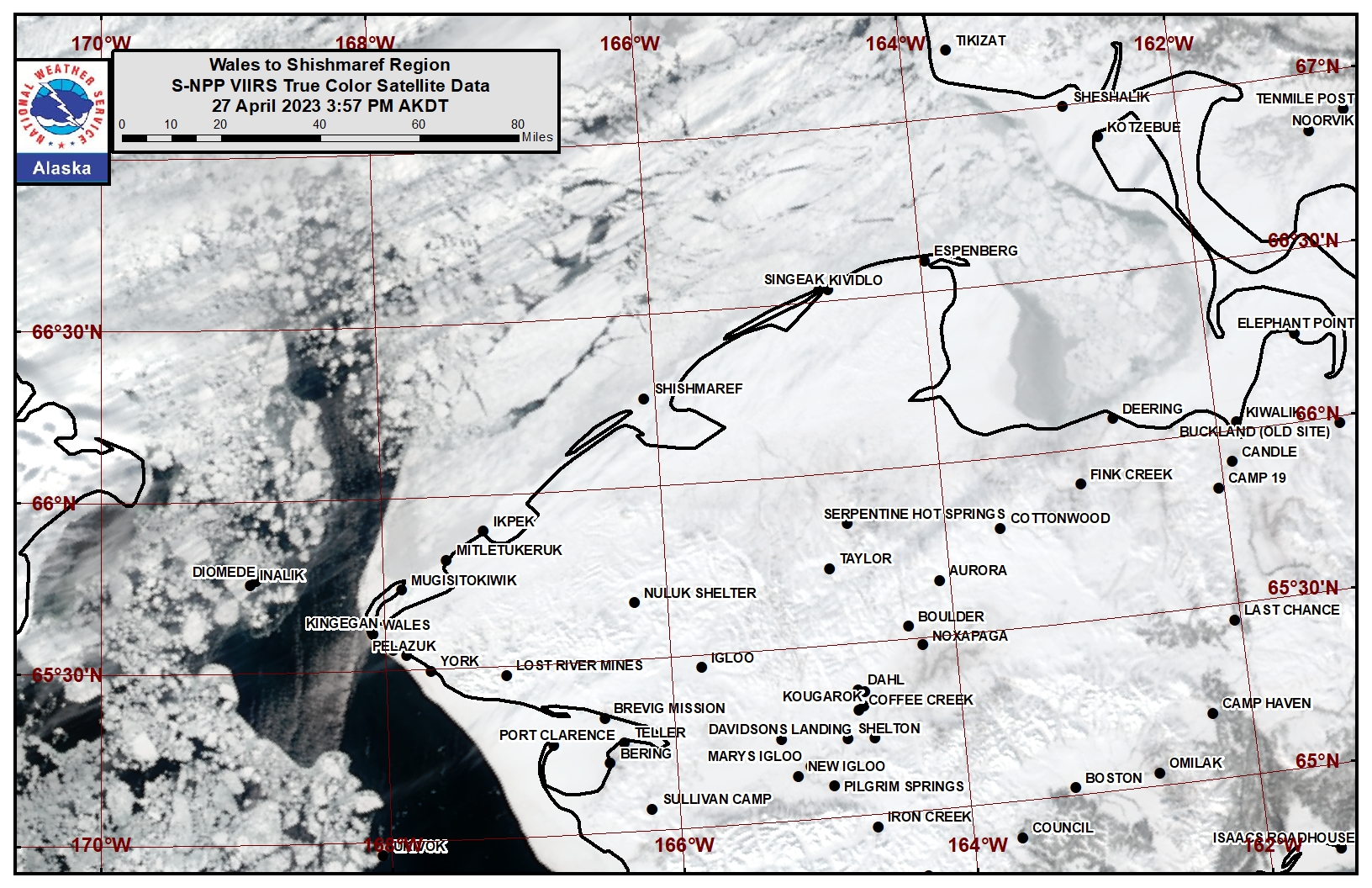 Wales to Shishmaref Area Satellite Image