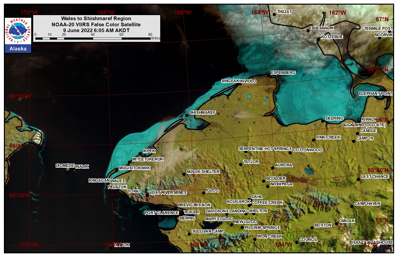 Wales to Shishmaref Area Satellite Image