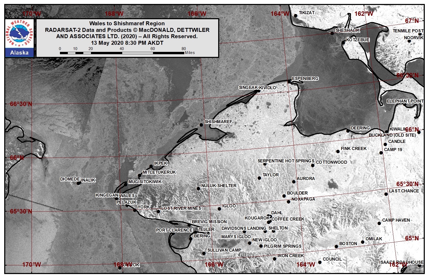 Wales to Shishmaref satellite image