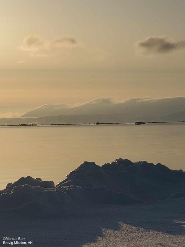 Weather and sea ice conditions between Port Clarence point and the beach west of Brevig about 8 miles - view 4. Photo courtesy of Marcus Barr.